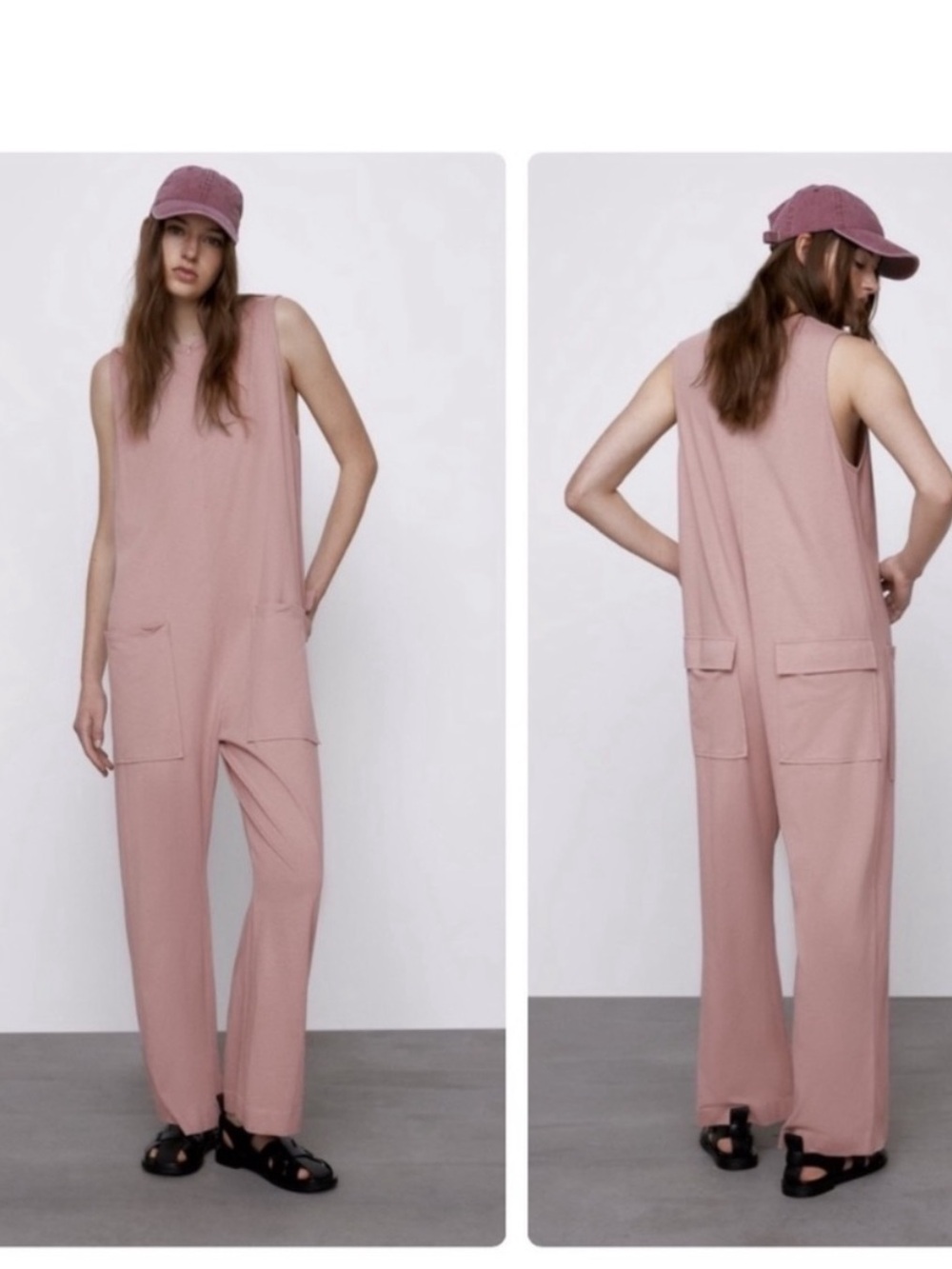 Zara Slouchy Sleeveless Wide-Leg Jumpsuit in Dusty Rose